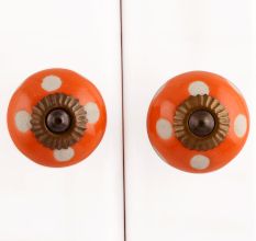 Orange Polka Dot Ceramic Cabinet Knob